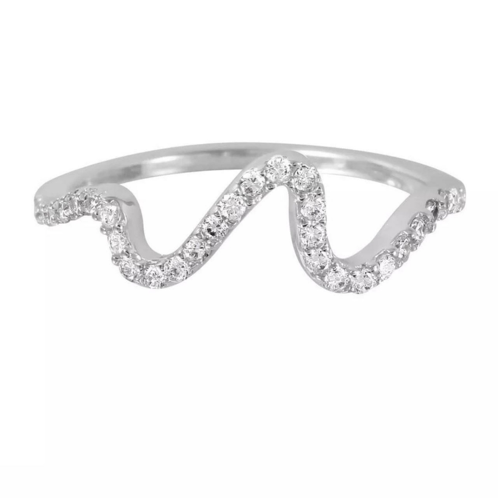 Women's sterling silver Rhodium finish Thin Wavy CZ Inlay Ring - Picture 2 of 2